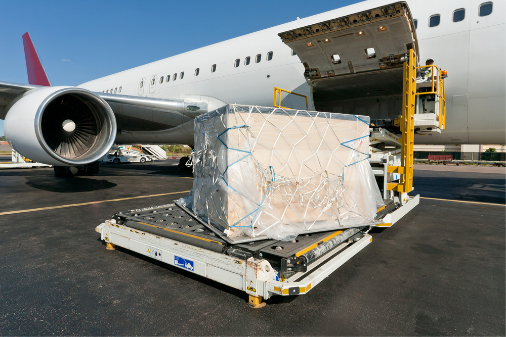Air cargo plane being loaded up with freight